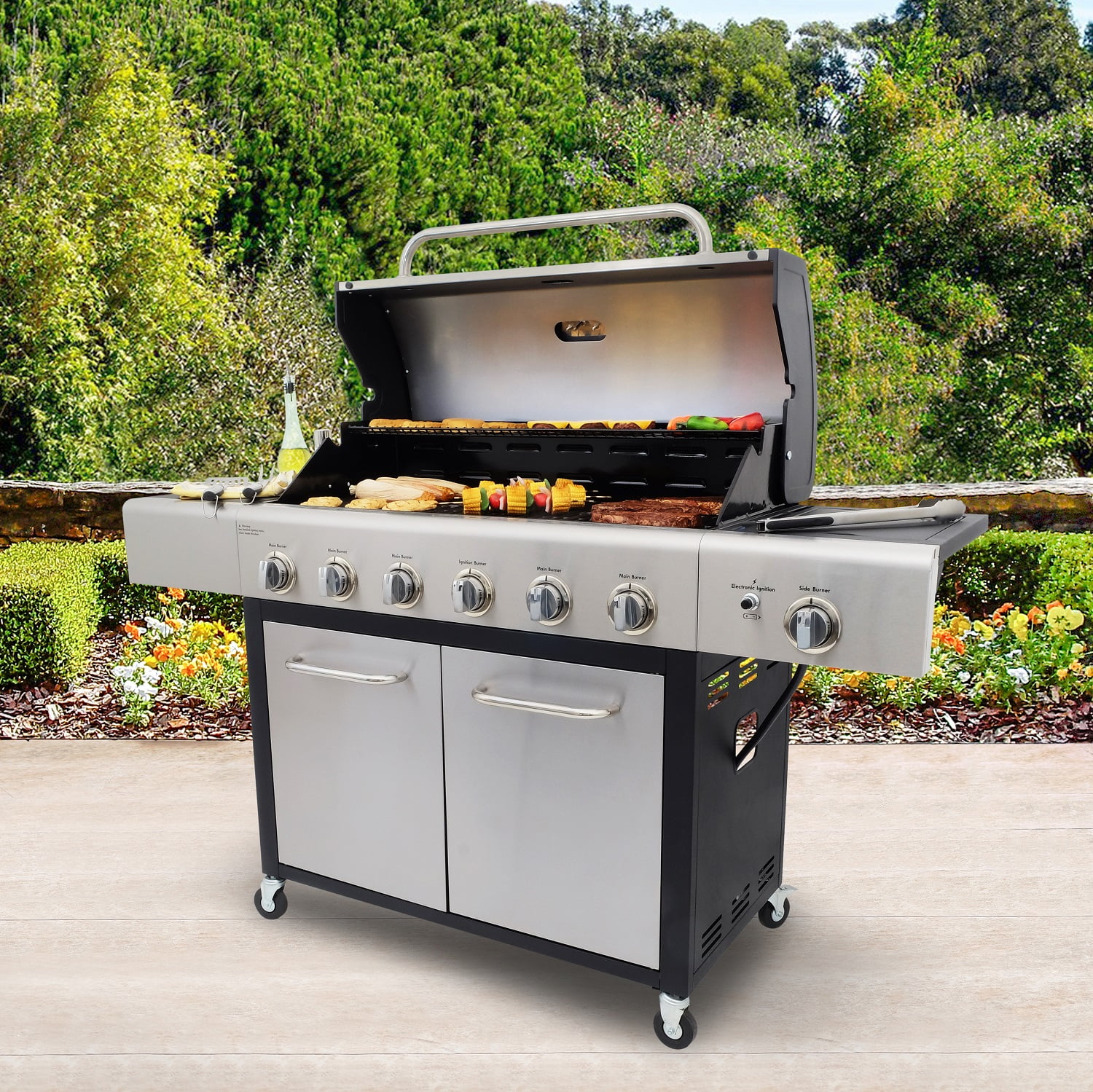 Kenmore 6-Burner Propane Gas Grill with Side Burner, PG-40611S0L, Stainless Steel with Black Trim