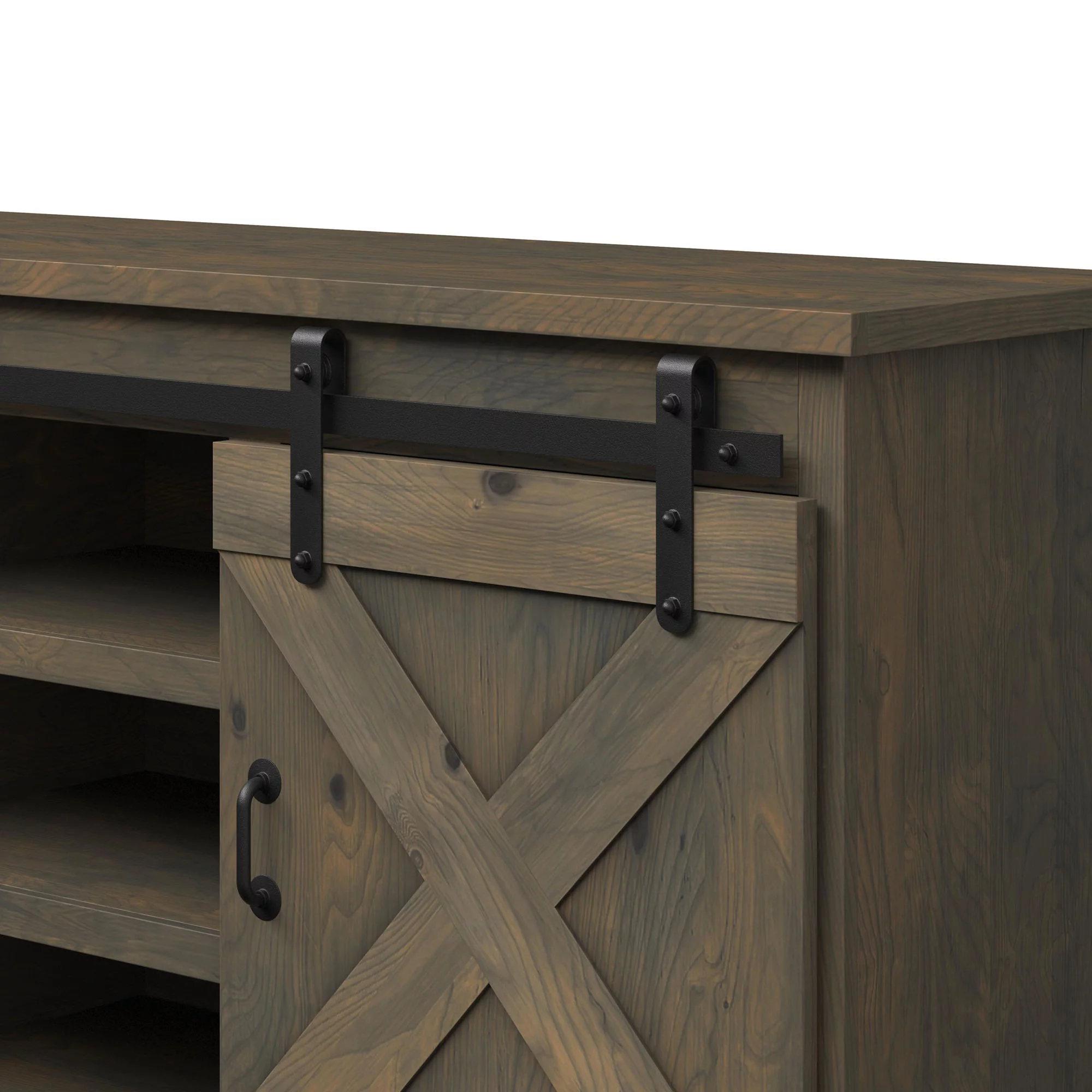 Bridgevine Home Modern Farmhouse Fully Assembled TV Stand with Sliding Barn Style Doors