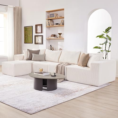 107.4" Cloud Couch Sectional, Modular Sofa with Deep Seat, Plush Corduroy L Shaped Boneless Couch, Convertible Sectional Couches for Living Room