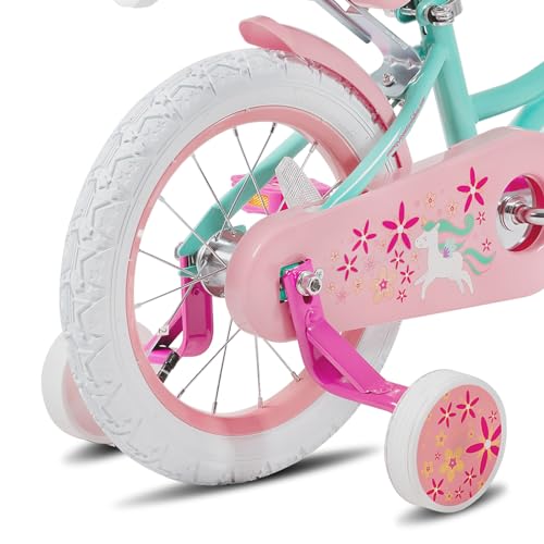 JOYSTAR Unicorn Kids Bike for Girls Ages 2-9 Years Old, 12 14 16 18 Inch Kids Bike with Training Wheels, Doll Seat, Streamers and Basket