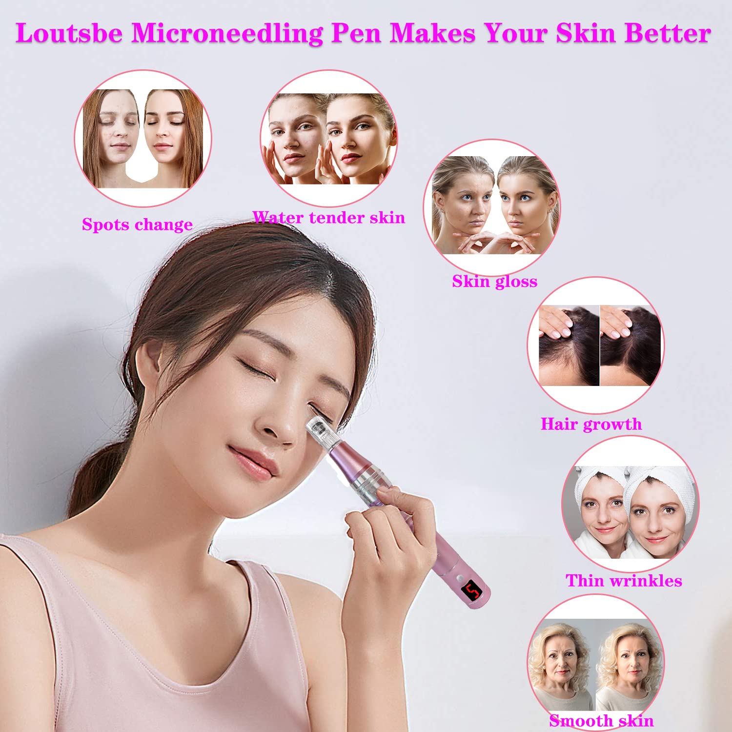 Loutsbe Cordless Electric Microneedling Pen 21000RPM, Professional Dermapen Machine With 30 Pcs Replace Cartridege (12-pins ×10, 36pins×10