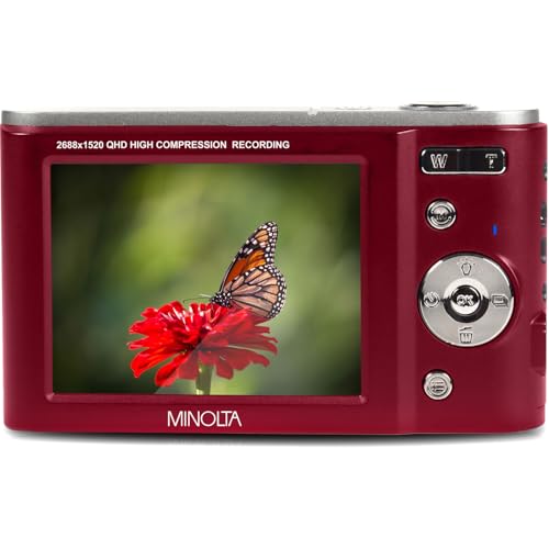 Minolta MND20 44MP Digital Camera &ndash; 2.7K Ultra HD Video, 16X Digital Zoom, Anti-Shake Stabilization, Time Lapse, Face Detection