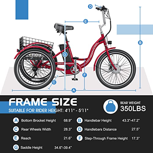 MOONCOOL Electric Tricycle for Adults, 350W 36V Electric Trike Motorized Three Wheel Electric Bicycle