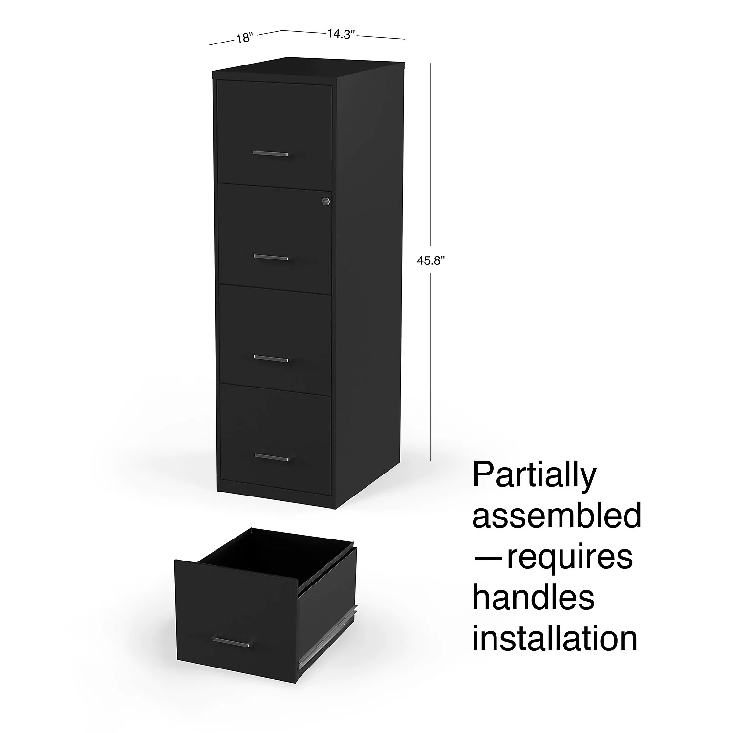 Staples 4-Drawer Vertical File Cabinet Locking Letter Black 18"D (52152) 16883/52152