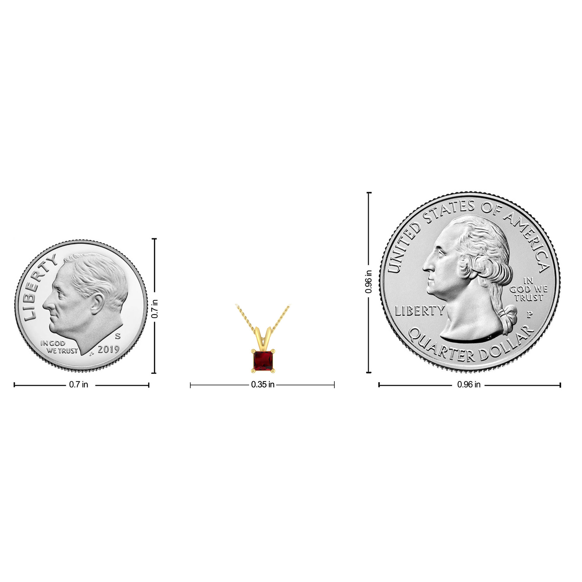 1/3 Carat Princess Shape Garnet 10K Yellow Gold V-bail Solitaire Pendant Necklace For Women ( Gemstone 4.00MM )