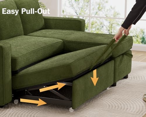 81" Sleeper Sofa Bed with Pull Out Bed, L Shaped Couch Sectional Sleeper Sofa, Pull Out Couch with Reversible Storage Chaise, Side Pockets