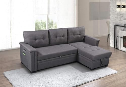 Ball & Cast Convertible Sofa Bed with Reversible Storage Chaise,Linen Sleeper Sofa Couch L Shaped Pull Out Couch Bed