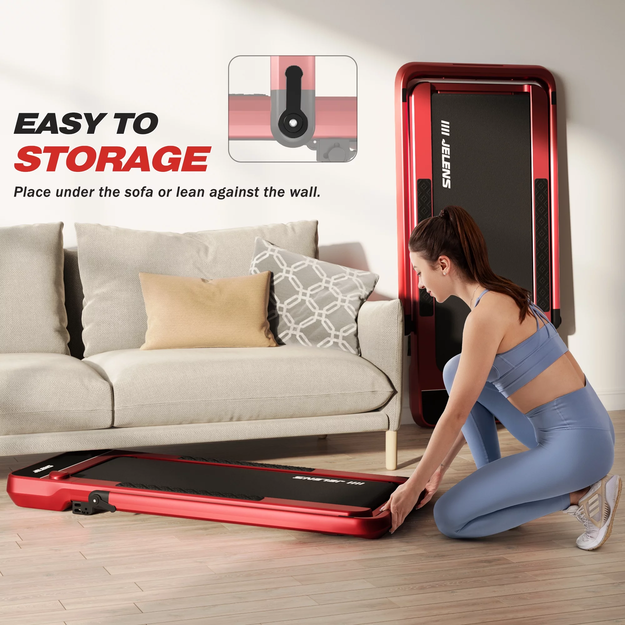 JELENS 2 in 1 Incline Treadmill Under Desk Walking Pad 2.5HP Home Folding Treadmills with Gesture Sensing Control