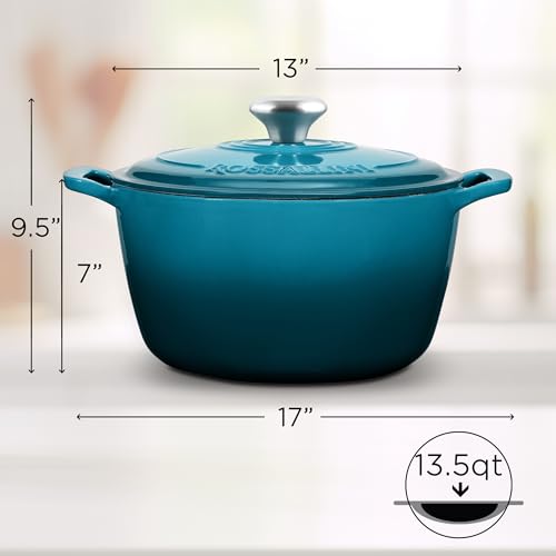 Signature Enameled Cast Iron Dutch Oven, Non-Stick Serving Pot with Tight Fitting Lid for Perfect Roasting, Baking, Sauteing