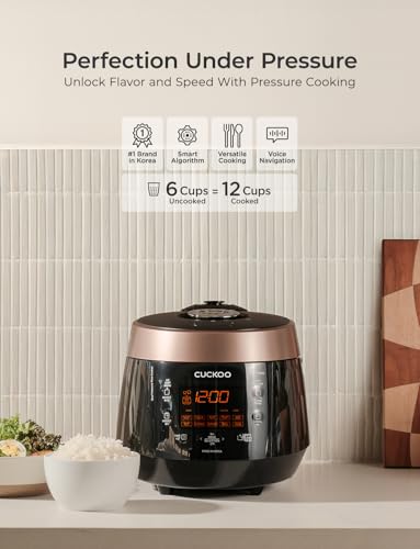 CUCKOO CRP-P0609S 6-Cup (Uncooked) / 12-Cup (Cooked) High Pressure Rice Cooker & Warmer with Nonstick Inner Pot, 12 Menu Options, Fuzzy Logic Tech