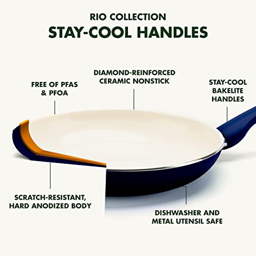 GreenPan Rio 16 Piece Cookware Pots and Pans Set, Hard Anodized Healthy Ceramic Nonstick PFAS-Free, Bakelite Handles, Frypans, Saucepan, Saute Pan