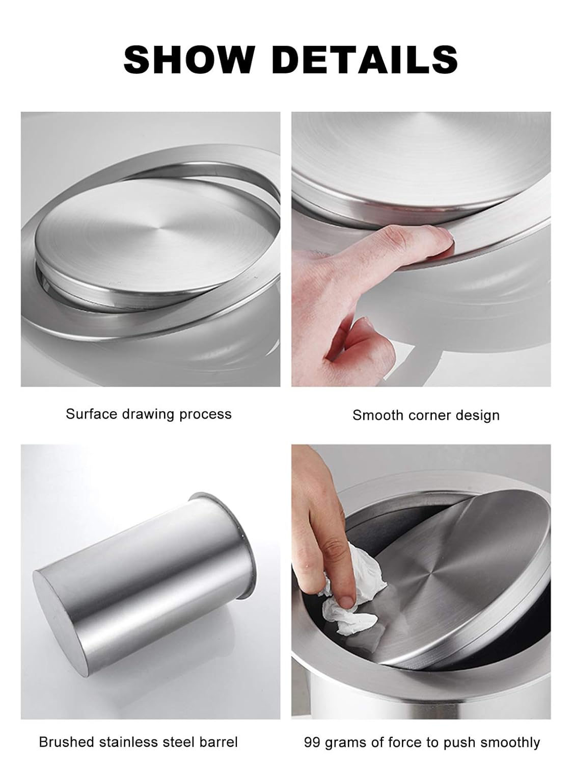 Built-In Round Countertop Trash Bin, Stainless Steel Trash Grommet with Balance Flap Cover for Kitchen Home Garbage Use