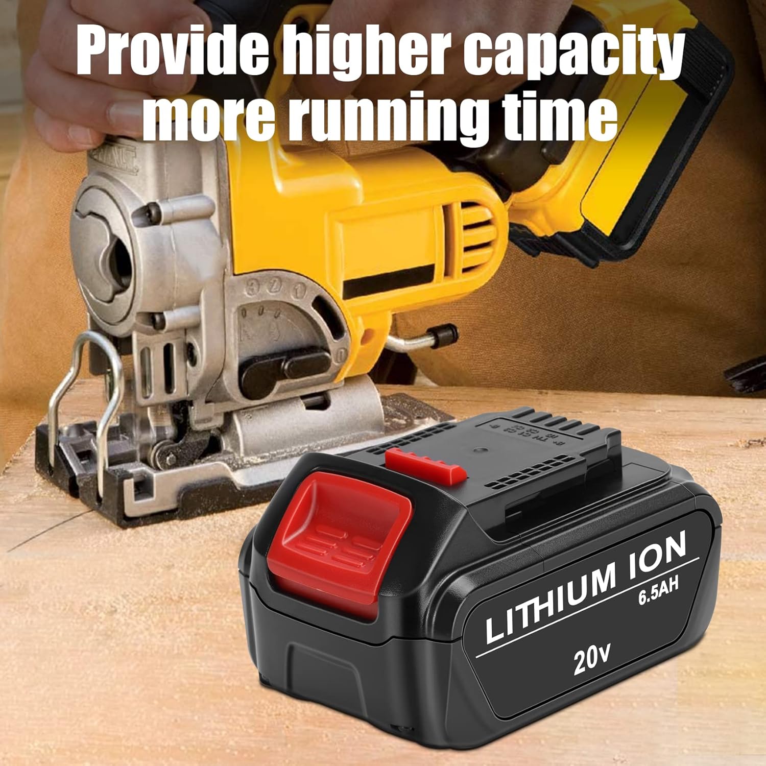 KUNLUN 2-Pack 6.5Ah 20V Battery Replacement Compatible with Dewalt 20 Volt Max XR Lithium ion Battery Pack DCB200 DCB201 DCB203 DCB205 DCB204 DCB206