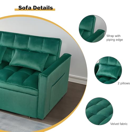 3 in 1 Sleeper Sofa Bed, Futon Sofa Bed for Living Room with Side Pocket, Black Sleepers Sofa Couch with Pullout Bed