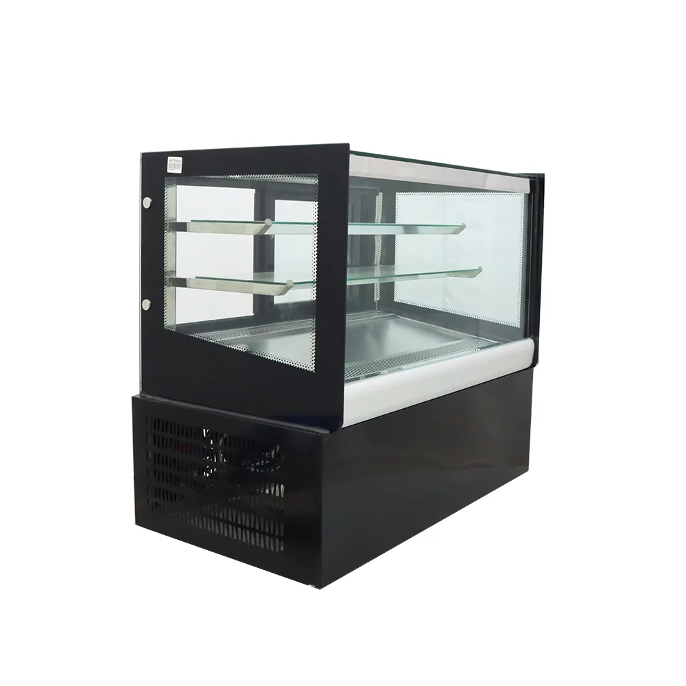 INTSUPERMAI 35" Refrigerated Cake Showcase Cooling Display Case Bakery Cabinet Defrost Right Angle 2-layer Back Sliding Door Desktop 220V