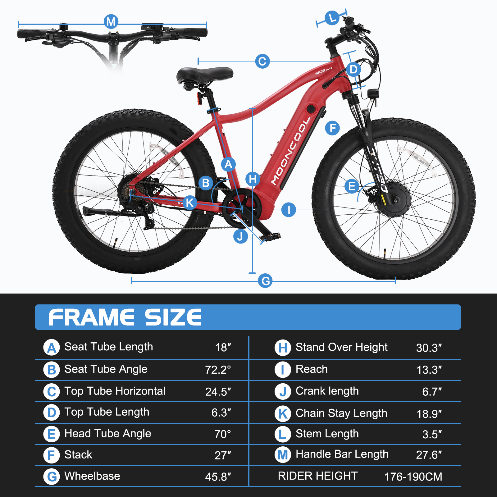 FICISOG 26" x 4" Adult Fat Tire Electric Bike , 500Wx2 Dual Motor AWD MTB, All Terrain Mountain Ebikes, 48V 15AH Removable Battery