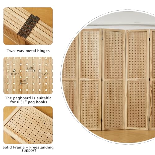 Room Divider Freestanding Folding Pegboard Privacy Screen | 4-Panel Display Stand for Jewelry, Craft Shows, Retail | Natural Wood