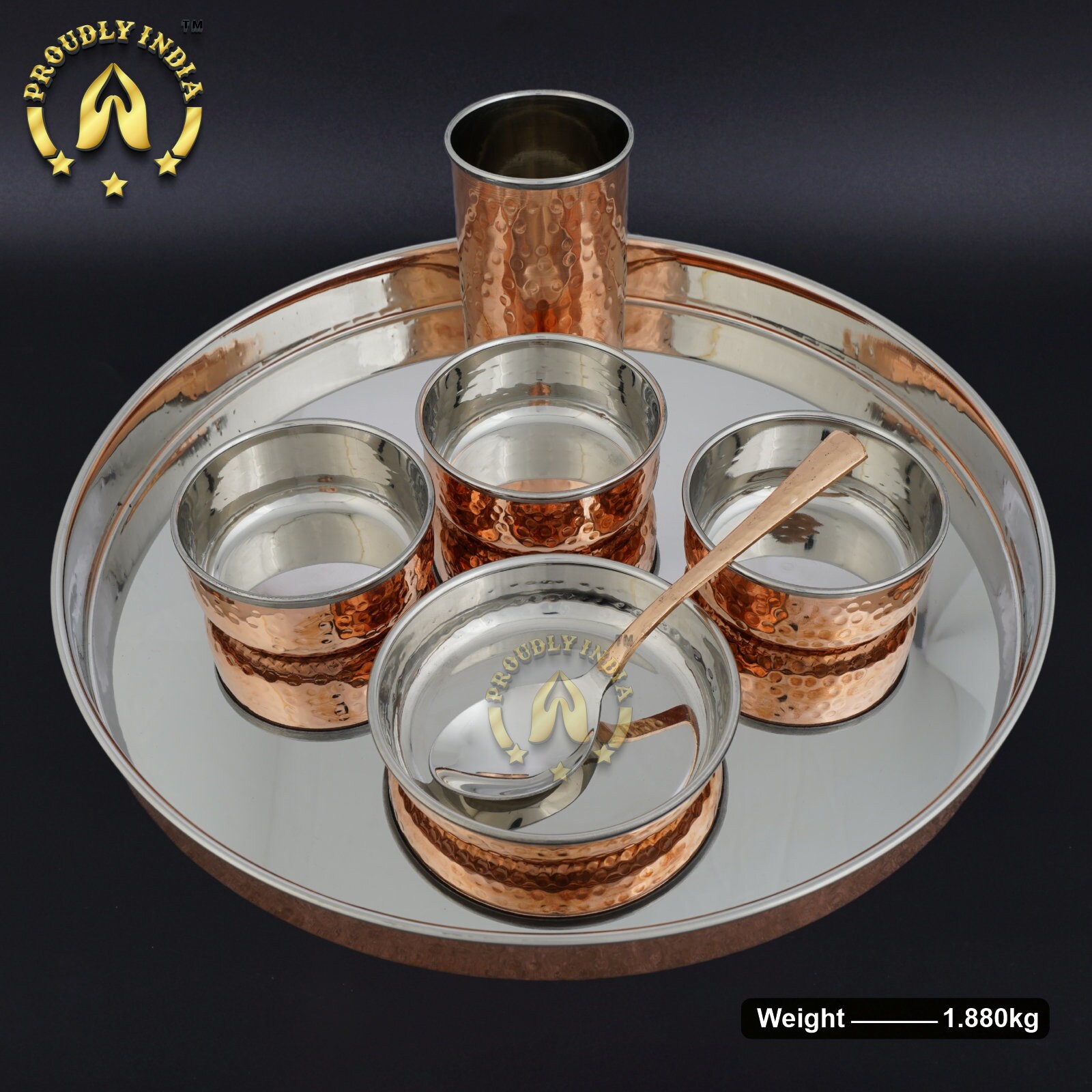 ProudlyIndia Copper Thali Set, Dinner Set, Royal Thali Dinning,Copper Plate Set,Thamba Dinnerware, Luxury Dining Set, Luxury Dinnerware