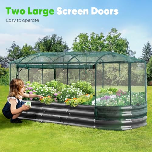 Quictent Galvanized Raised Garden Bed Kit with Self Watering System and Mesh Cover