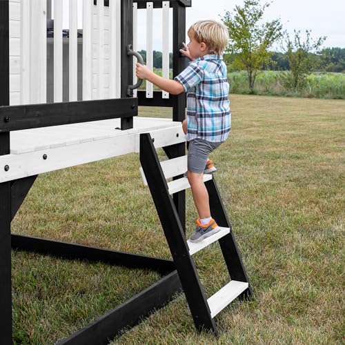 Backyard Discovery Beacon Heights Elevated Cedar Playhouse, Play kitchen, Powered Blender, Working Bell, 6 ft Wave Slide, Wrap-Around Deck