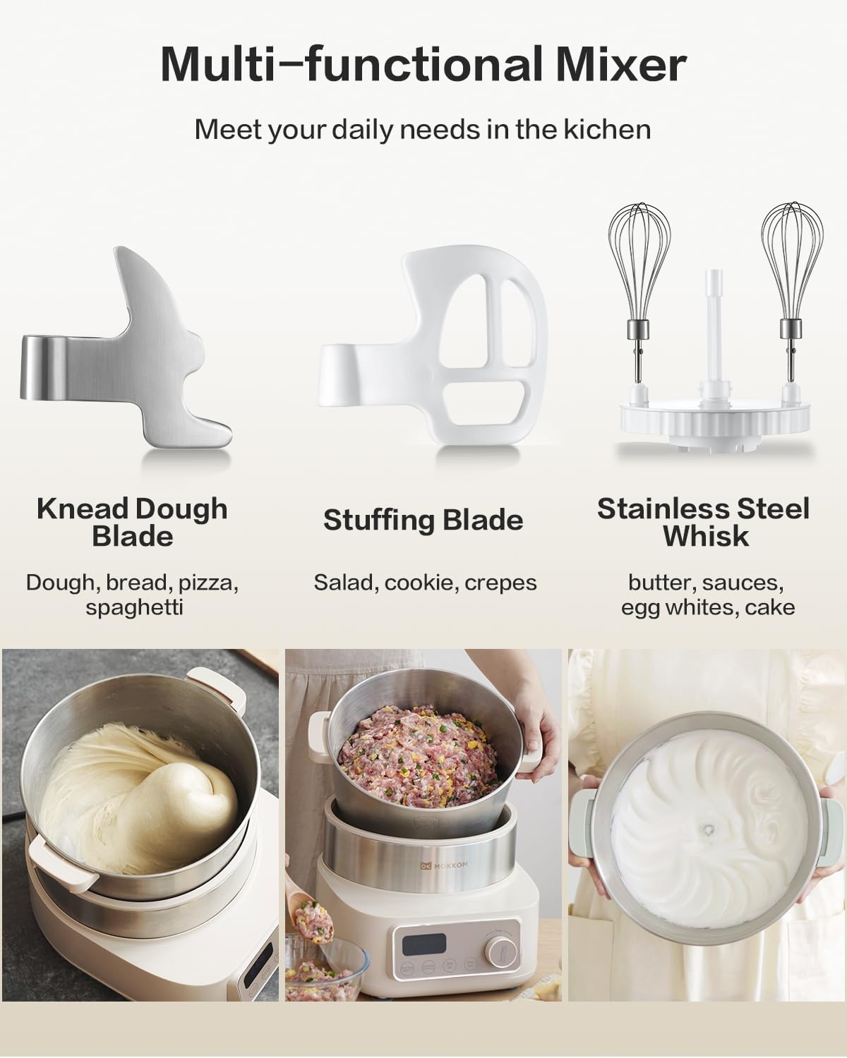 Electric Dough Maker with Proof Dough Function, Microcomputer Timing, 4.5Qt 304 Stainless Steel Bowl, Dough Mixer with Stuffing Blade, Green