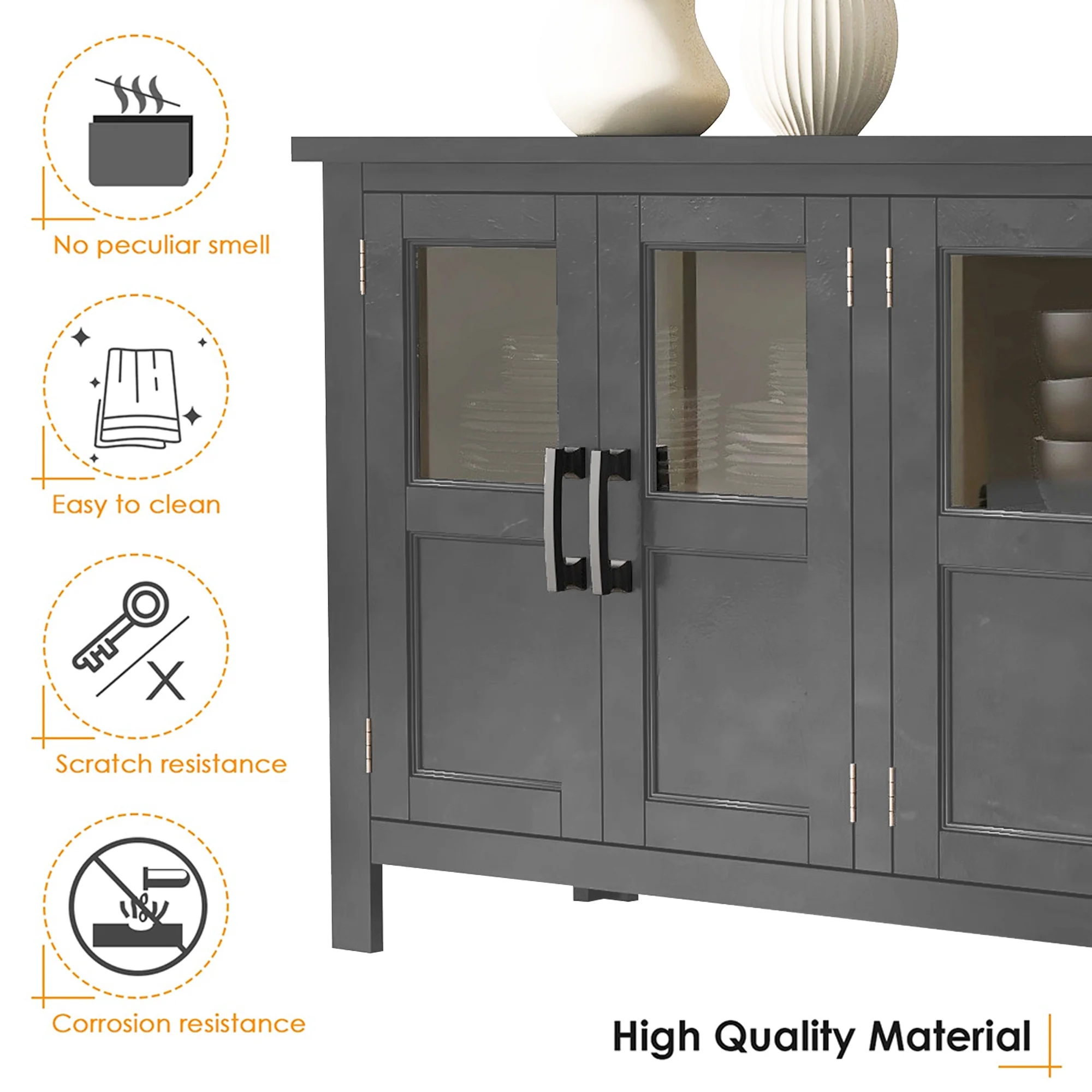 Buffet Cabinet with 4 Doors, Farmhouse Storage Cabinet, Atumon Storage Cabinet with Adjustable Shelves and Metal Handles