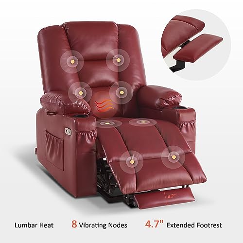 MCombo Small Power Lift Recliner Chair with Massage and Heat for Petite People, Cup Holders, USB Ports, Side Pockets, Faux Leather 7569 (Small
