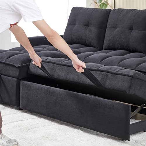 Convertible Chair Bed, 3 in 1 Convertible Sofa Bed Sleeper Sofa with Storage Chaise & Side Pocket, Built-in Charging Station