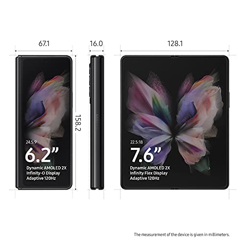 SAMSUNG Galaxy Z Fold 3 5G Cell Phone, Factory Unlocked 2-in-1 Android Smartphone Tablet, 512GB, 120Hz, Foldable Dual Screen, Under Display Camera