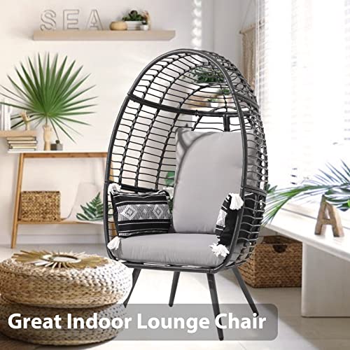 JOIVI Wicker Egg Chair, Oversized Indoor Outdoor Lounger Large Egg Basket Chair with Stand and Cushions for Patio Porch, Backyard, Living Room