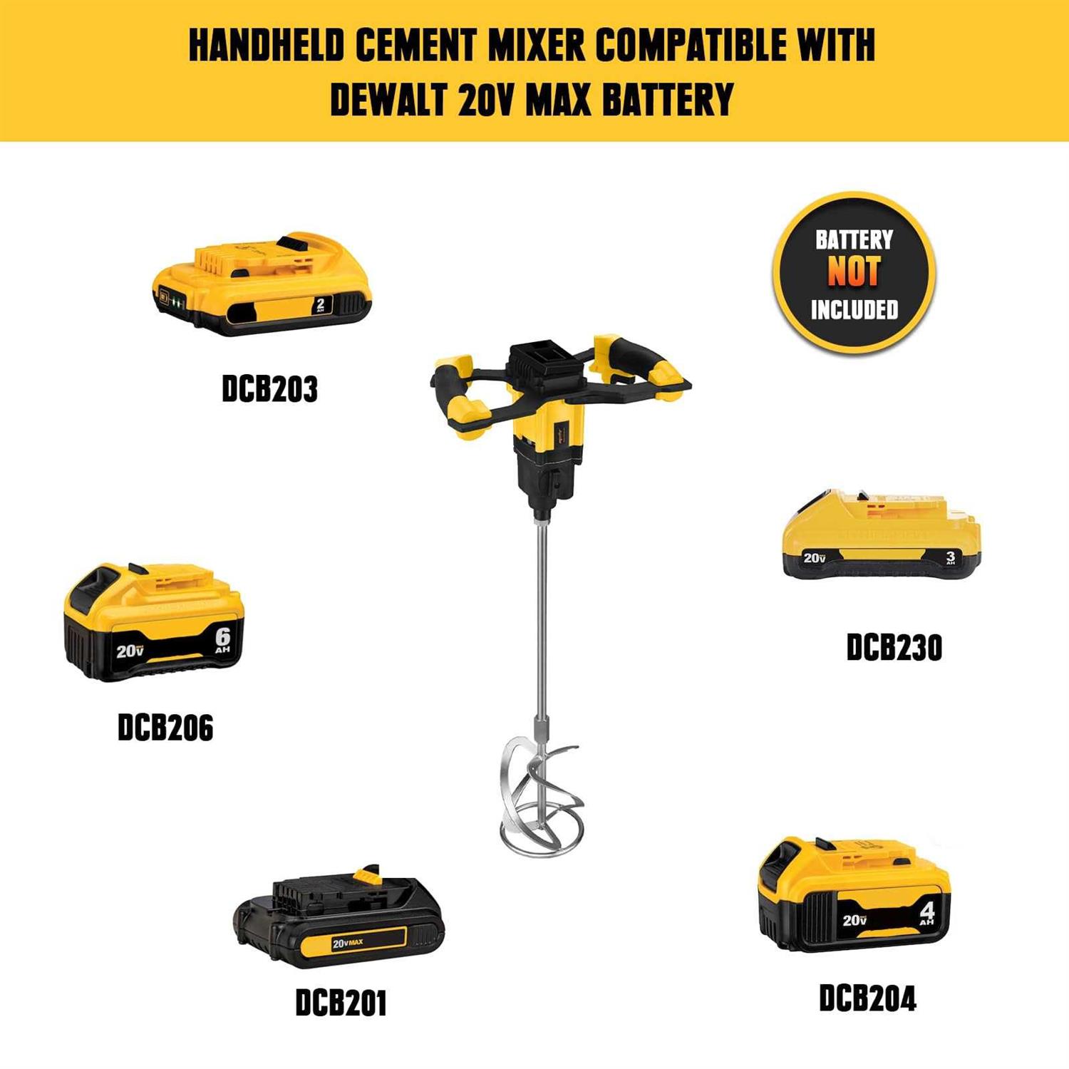 Cordless Mud Mixer for Dewalt 20V Max Battery Concrete Mixer Portable Brushless Cement Mixer Handheld Electric Mortar Mixer for Mixing Mud