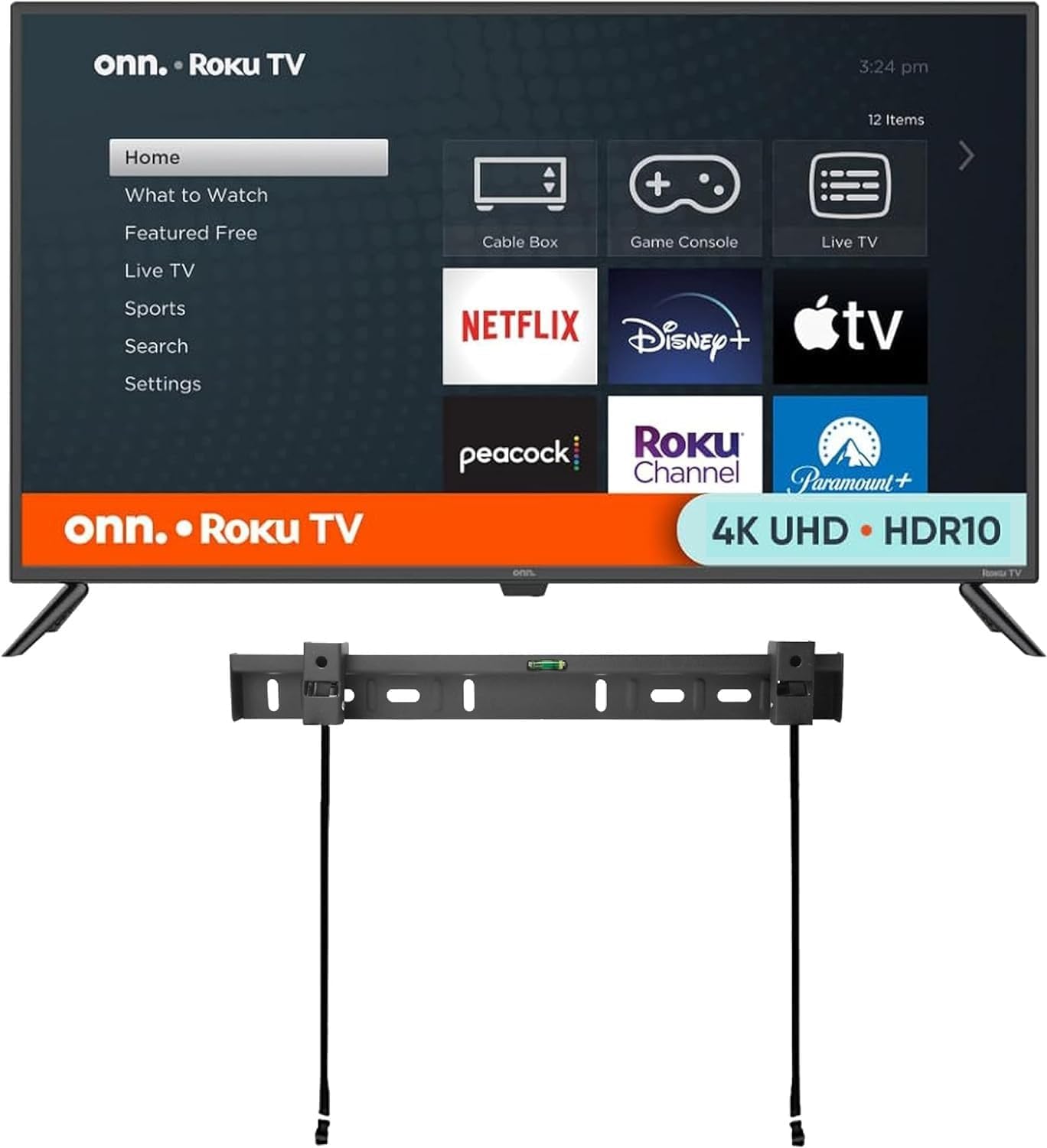 ONN 43-Inch Class 4K LED Smart TV + Free Wall Mount with Wi-Fi Connectivity and Mobile App | Flat Screen TV | Compatible with Apple Home Kit | Alexa