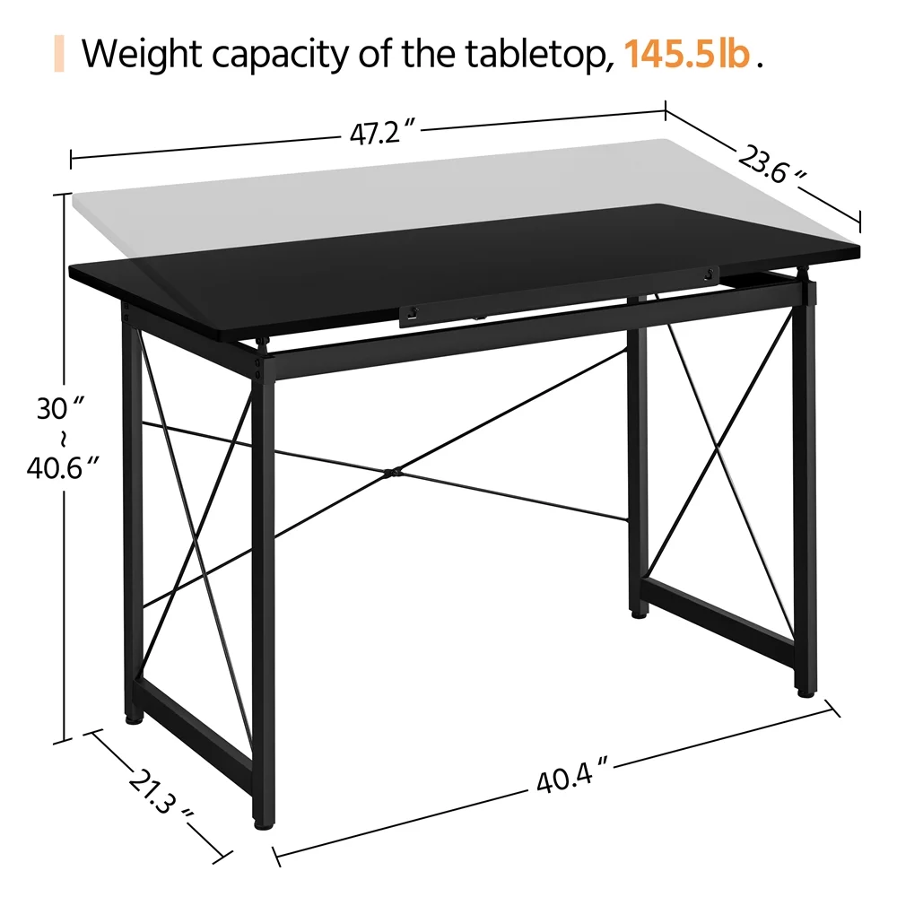 Yaheetech Drafting Table for Artists w/ Tilting Tabletop and Height-Adjustable Mid-Back Mesh Office Chair Set, Black