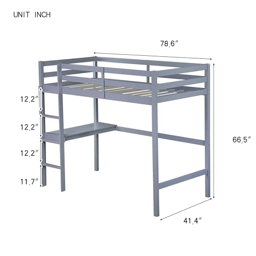 Low Loft Bed Twin Size, Kids Solid Wood Modern Loft Bed Frame with Ladder and Safety Guardrail for Girls Boys, Noise-Free,Non-Toxic Finishes