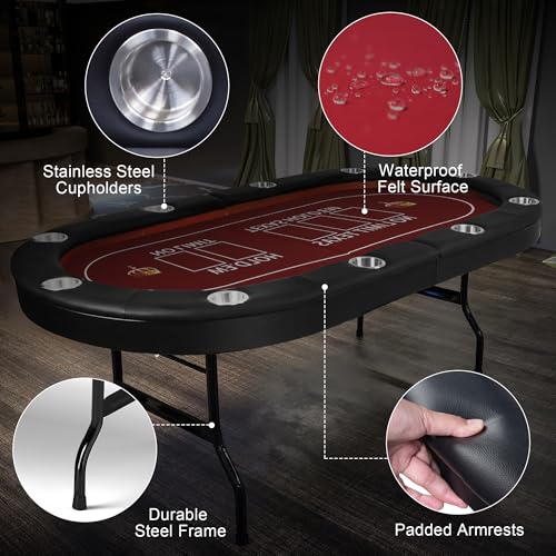 COLOR TREE Foldable Blackjack Poker Table, 84" Premium Texas Hold'em with Cup Holders, Padded Rails, Stylish Blue Design