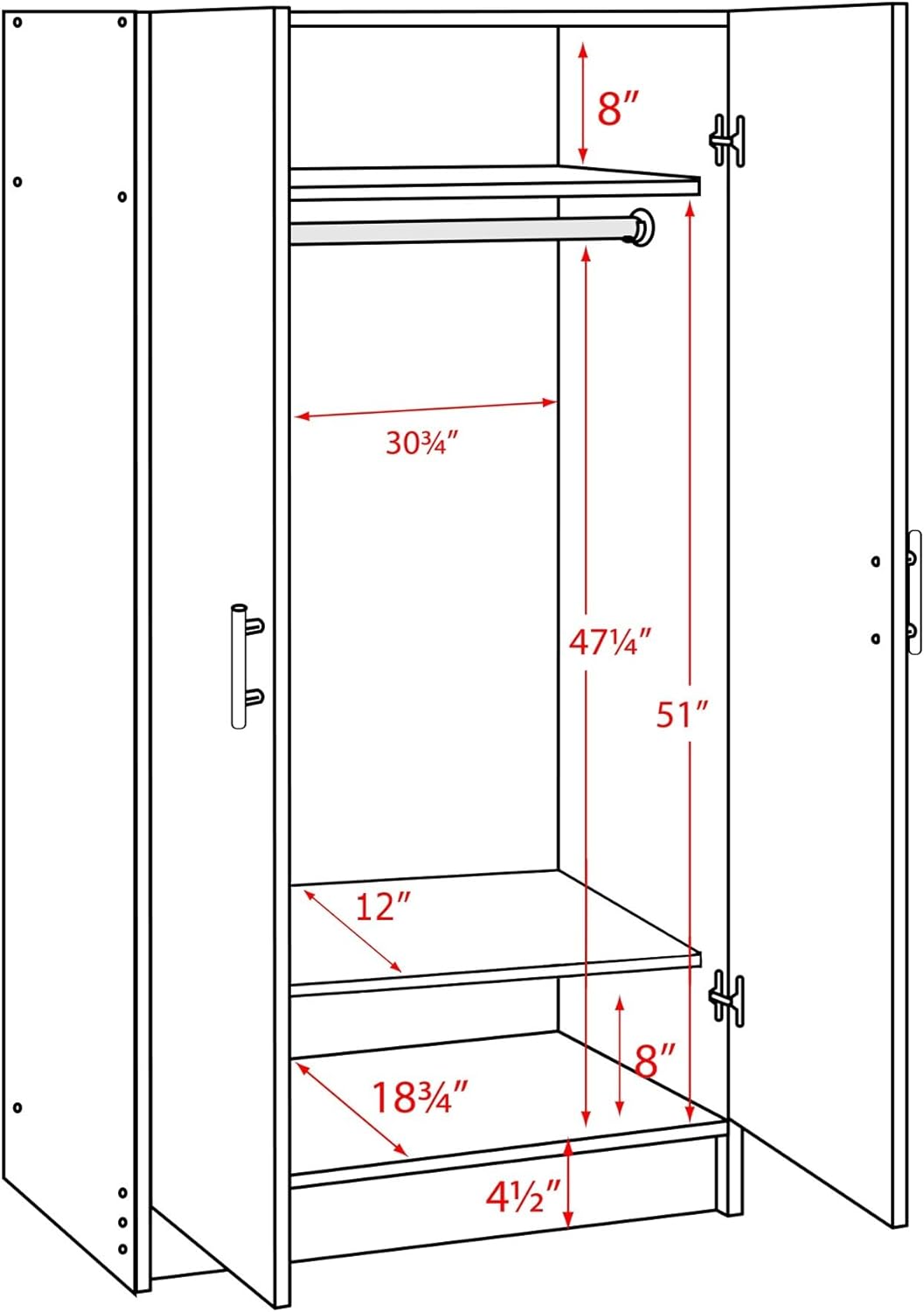 Prepac Elite Armoire Wardrobe Closet - Cabinet for Functional Clothes Storage with Hanging Rail White