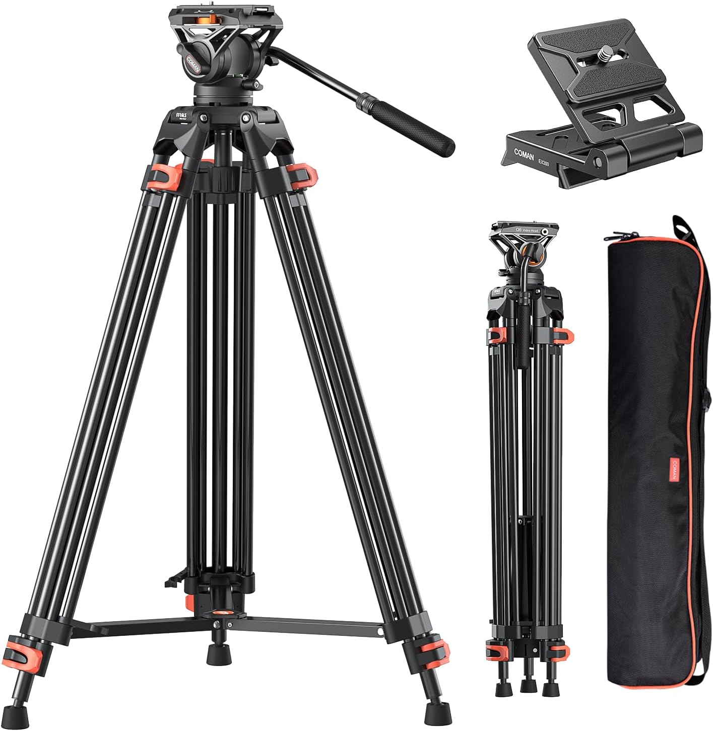 Heavy Duty Tripod Professional Video Tripod Aluminium 72inch with 360 Degree Fluid Head for Canon Nikon DSLR Camcorder Cameras Spotting Scopes