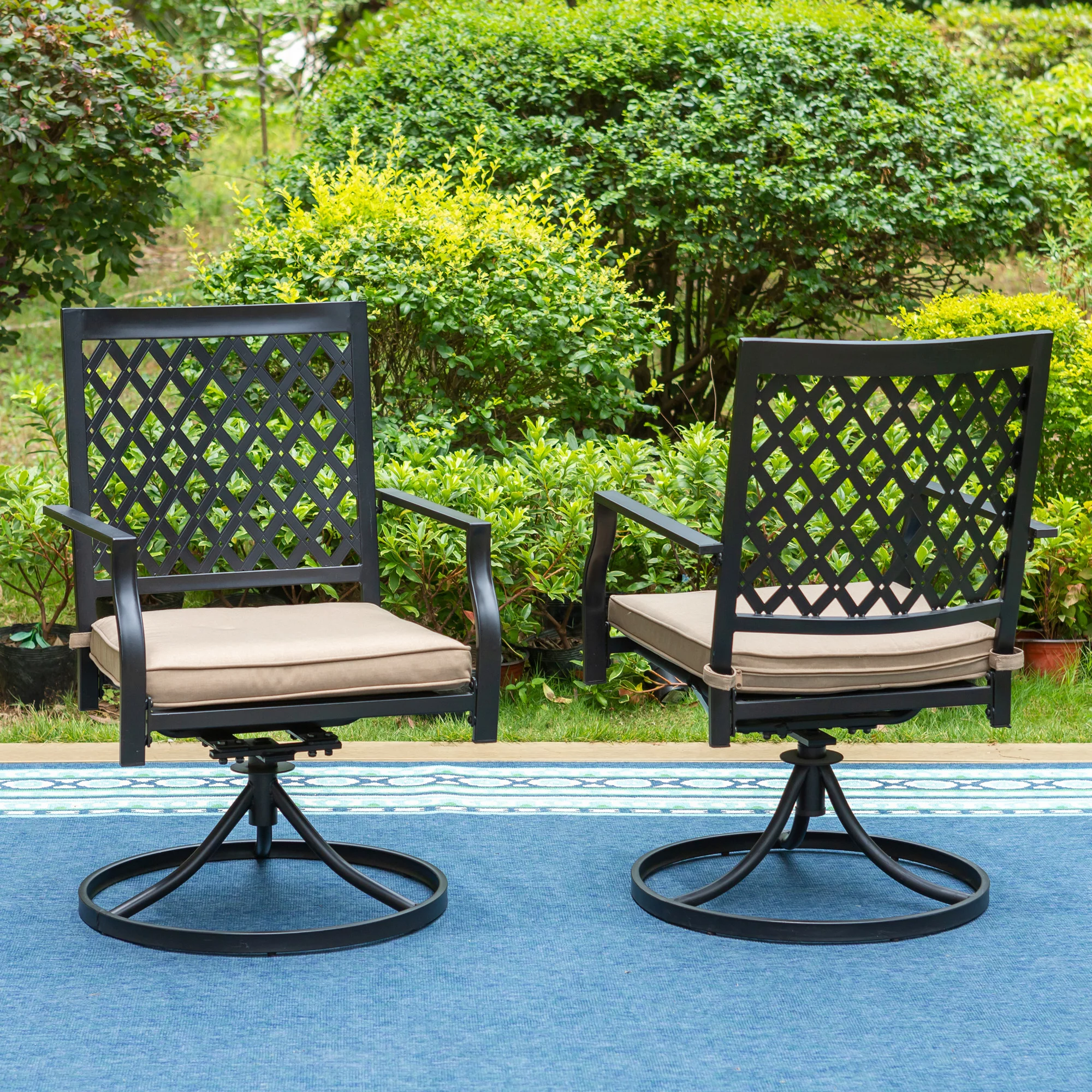 MF Studio 5-Piece Patio Dining Set Outdoor Metal Furniture with 4 Swivel Padded Chairs& 37" Square Table, Beige Cushion