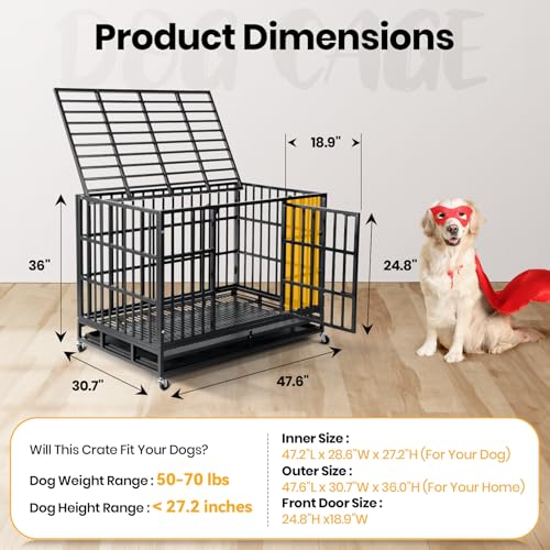 Oranland 48 inch Heavy Duty Indestructible Dog Crate,2025 New Upgraded Reinforced Baseplate for Large Dogs