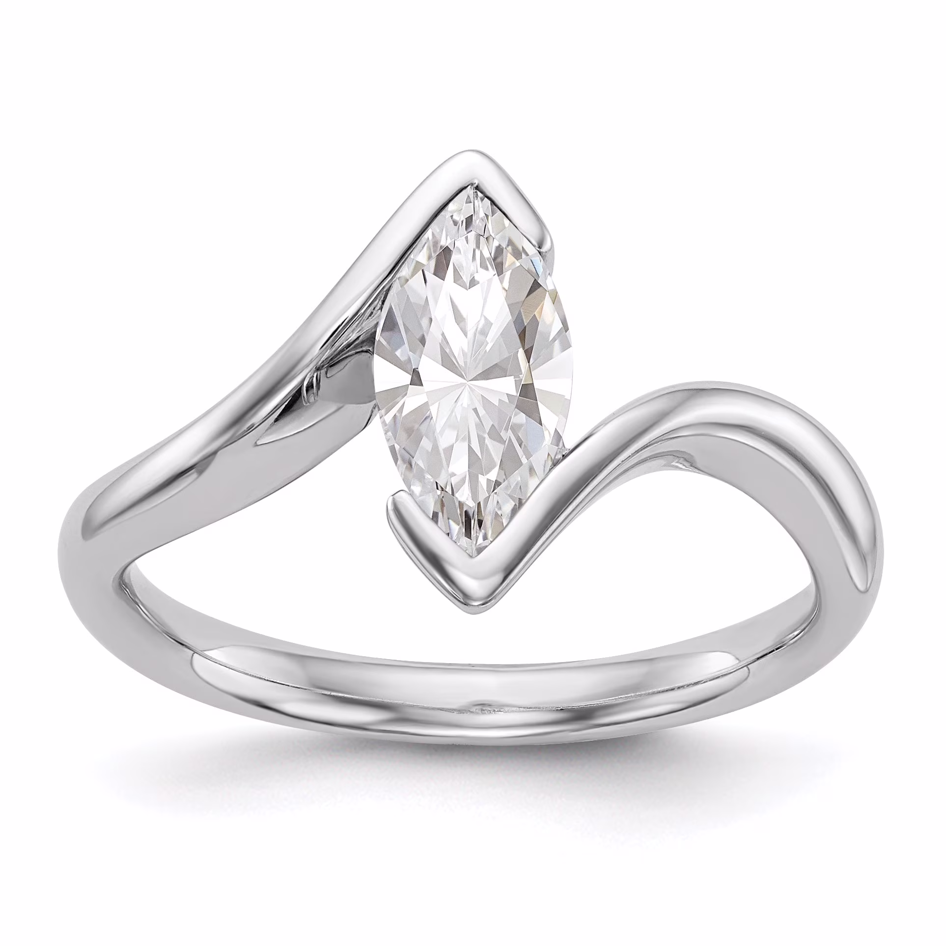 0.25ct. CZ Solid Real 14k White Gold Marquise Bezel Solitaire Engagement Ring