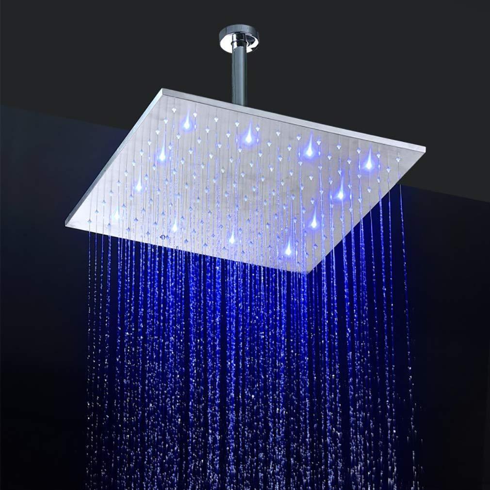 Cascada Luxury 16" Square Ceiling Mounted Thermostatic Rainfall LED Shower With Body Jets Automated LED Light RGB Color - Stainless Steel (16 Inch