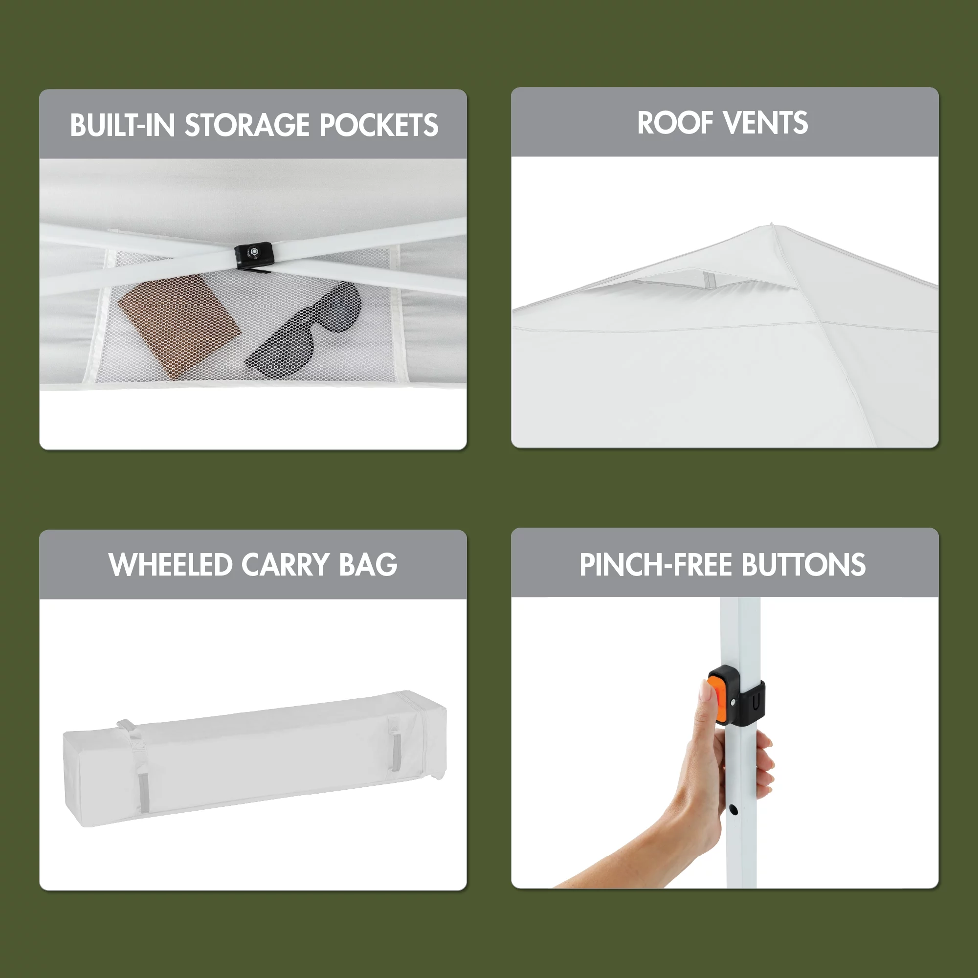 Ozark Trail Simple Push Straight Leg Instant Canopy, White, 10 ft x 10 ft