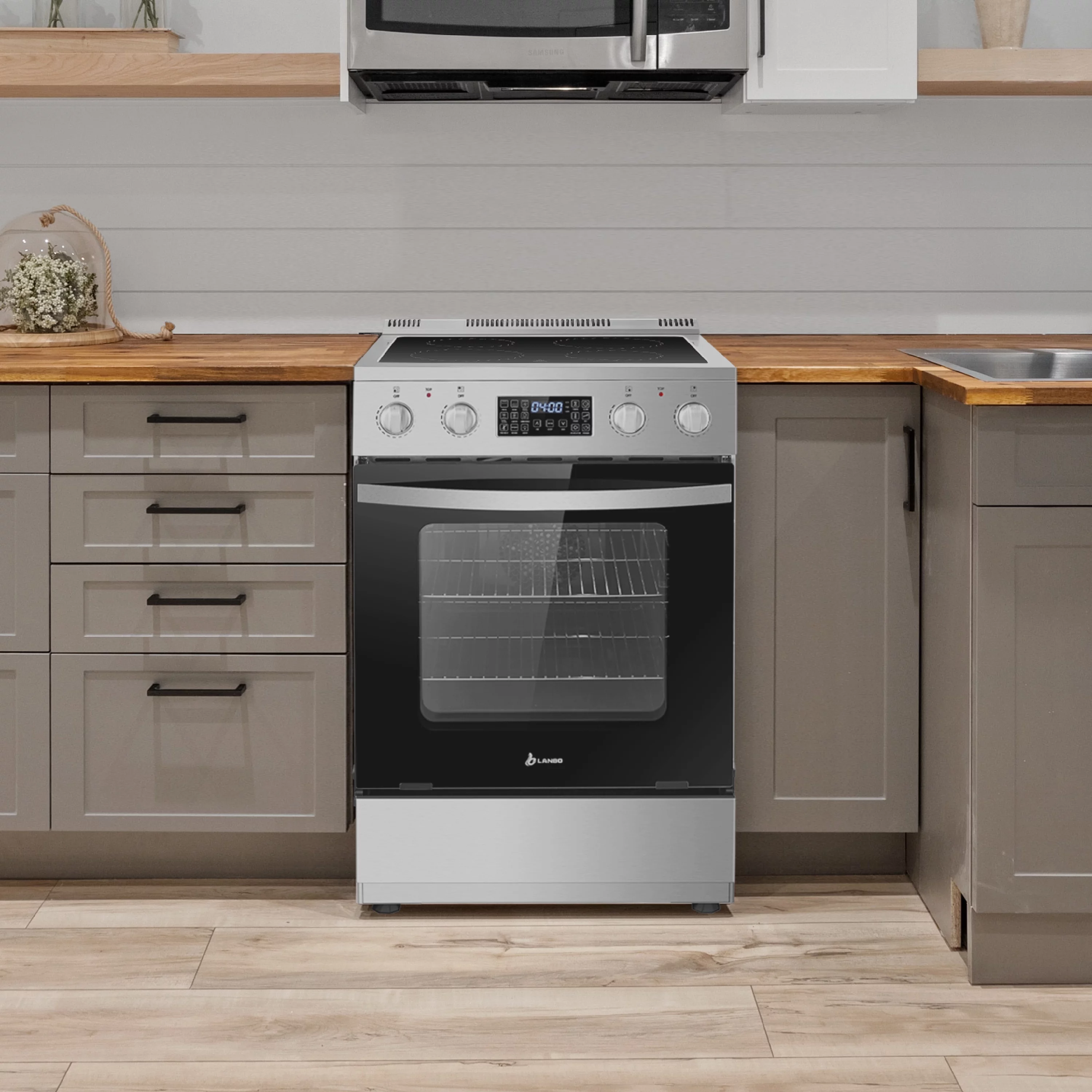 Lanbo 24 inch 2.9 Cu.ft Freestanding Electric Range with Air Fry, Rotisserie and  Convection Oven