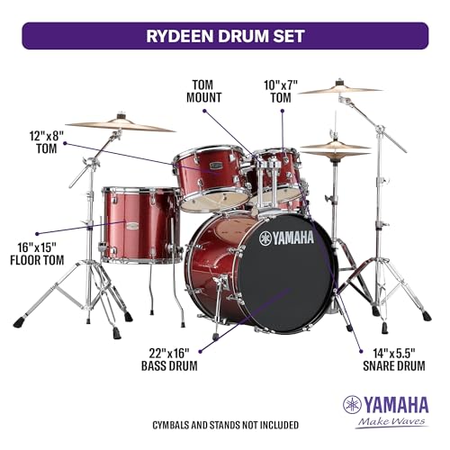 Yamaha Rydeen 5pc Shell Pack with 22" Bass Drum, Black Glitter