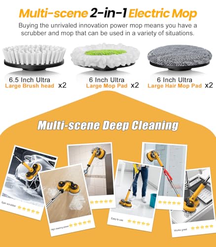qimedo 6000mAh Battery Electric Mop M1, 800RPM Cordless Electric Power Scrubber & Mops for Floor Cleaning