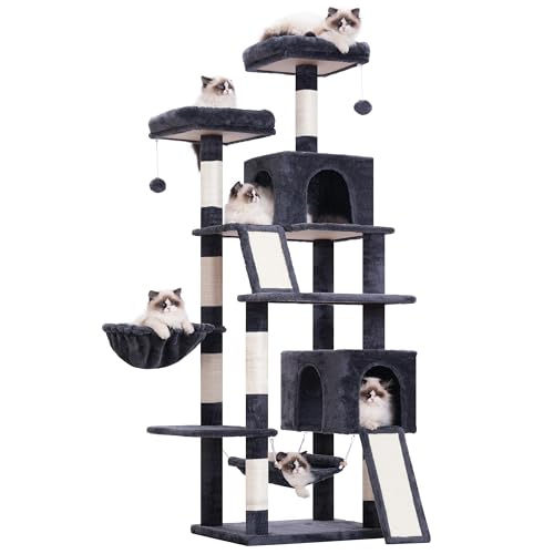 Cat Tree for Indoor Cats, 71'' (180cm) Multi-Level Cat Tower for Large Adult, Sturdy Cat Tree House with 2 Scratching Boards 7 Posts