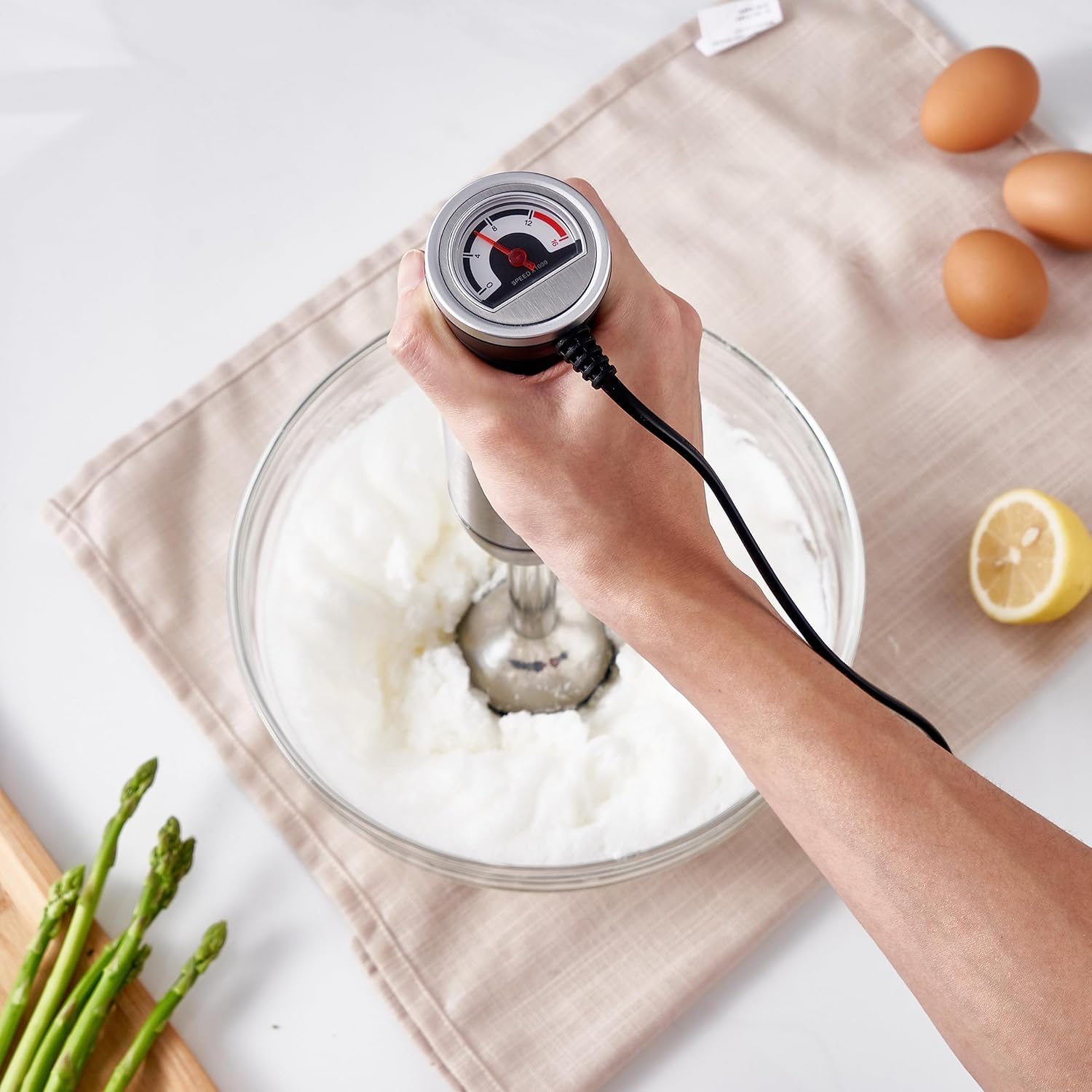 BergHOFF X5 Pro Stainless Steel Handheld Food Processor With 5 Multifunctional Blades, 1000W, 18000 RPM, 13ft Expandable, Low Noise, 16-Speed Control
