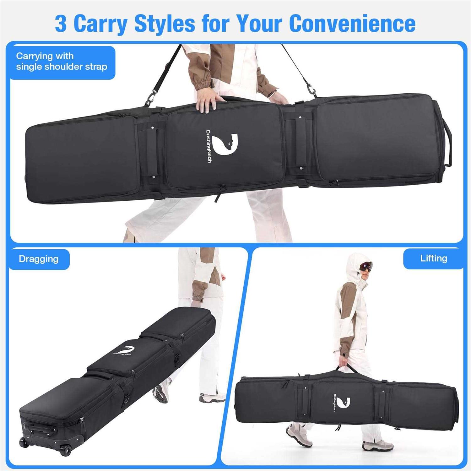 Dashingnoah Rolling Ski Bags with Wheel Padded Waterproof Snowboard Bag for Air Travel - Sports Supplies Online Store