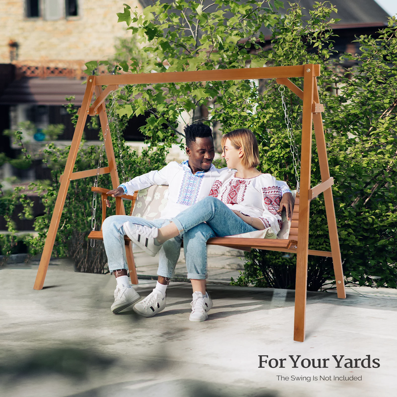 VINGLI Heavy Duty Patio Porch Swing Stand Support 660 LBS A-Frame Design, Solid Fir Wood, 5FT Brown