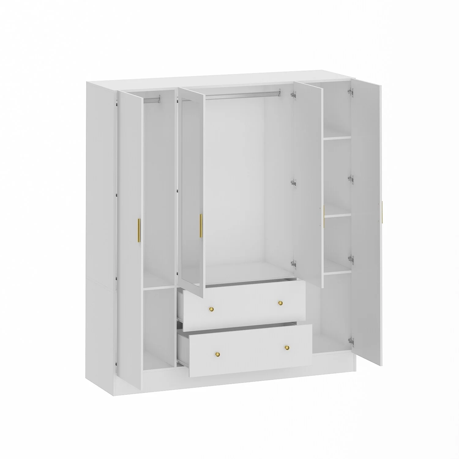 Timechee Wardrobe Armoire Wooden Closet with Mirror 4 Doors 2 Drawers White - Radiant Selections